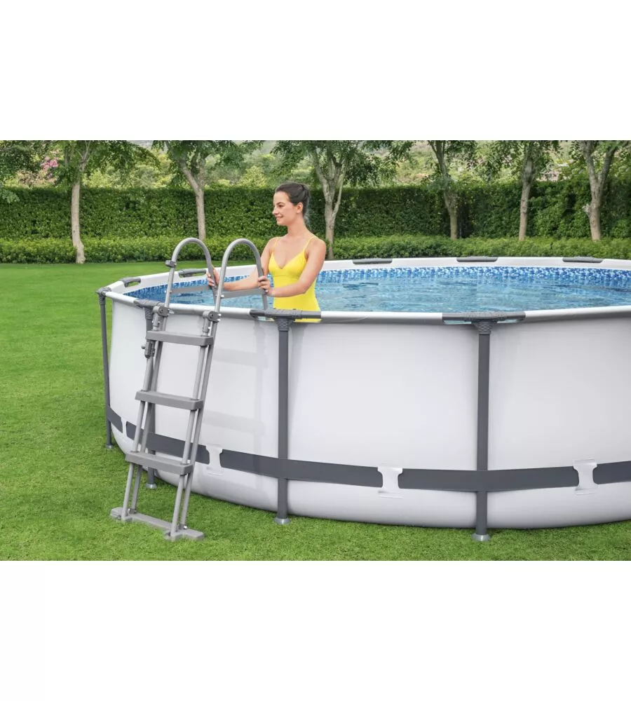 PISCINA FUORI TERRA CON STRUTTURA ROTONDA BESTWAY "STEEL PRO MAX" CON POMPA FILTRO, CARTUCCIA, COPERTURA, SCALETTA 427X427X107 CM - COD. 56950-3