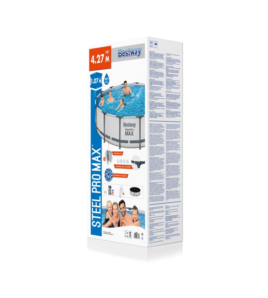 PISCINA FUORI TERRA CON STRUTTURA ROTONDA BESTWAY "STEEL PRO MAX" CON POMPA FILTRO, CARTUCCIA, COPERTURA, SCALETTA 427X427X107 CM - COD. 56950-3