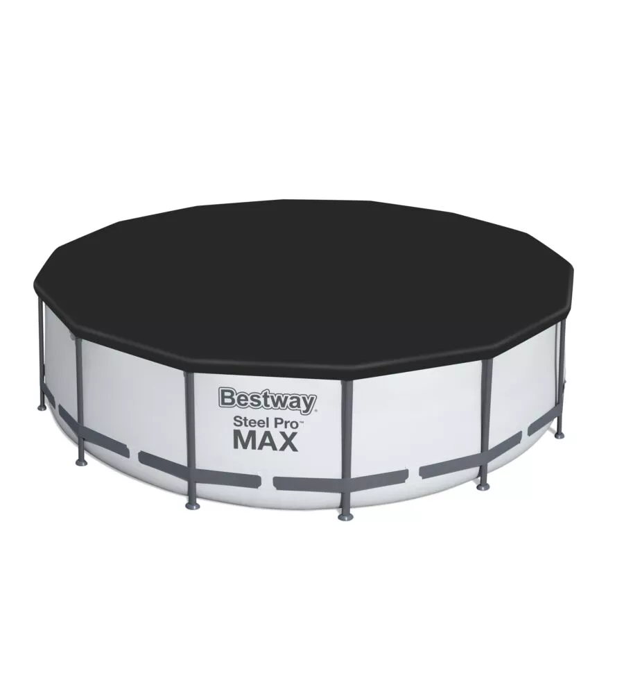 PISCINA FUORI TERRA CON STRUTTURA ROTONDA BESTWAY "STEEL PRO MAX" CON POMPA FILTRO, CARTUCCIA, COPERTURA, SCALETTA 427X427X107 CM - COD. 56950-3