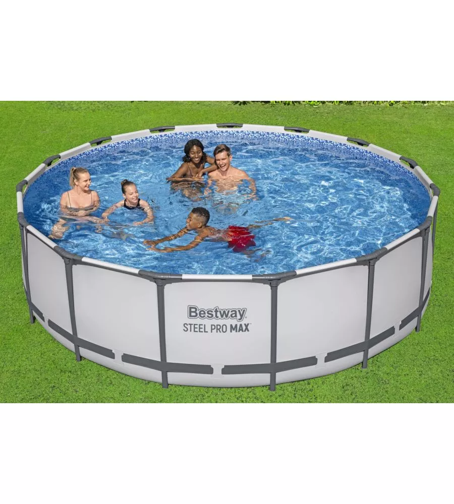 PISCINA FUORI TERRA CON STRUTTURA ROTONDA BESTWAY "STEEL PRO MAX" CON POMPA FILTRO, CARTUCCIA. SCALETTA, COPERTURA PISCINA 457X457X122 CM - COD. 56438-5
