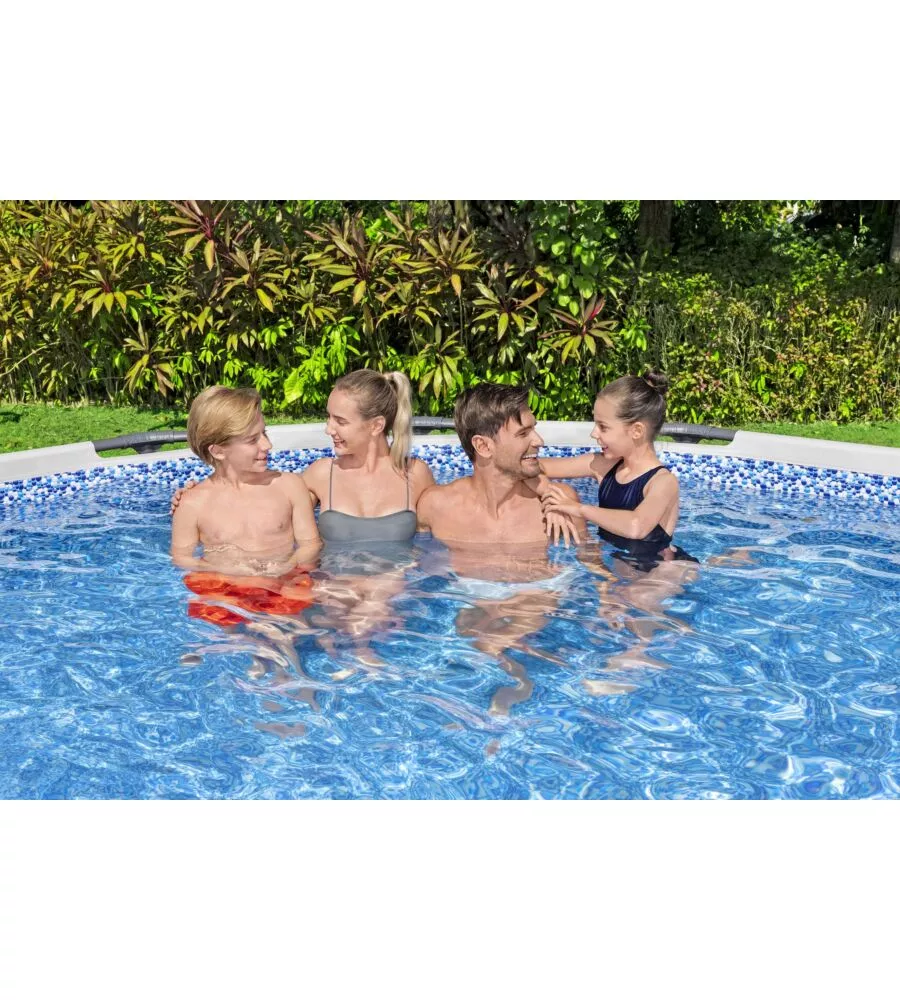 PISCINA FUORI TERRA CON STRUTTURA ROTONDA BESTWAY "STEEL PRO MAX" CON POMPA FILTRO, CARTUCCIA. SCALETTA, COPERTURA PISCINA 457X457X122 CM - COD. 56438-5