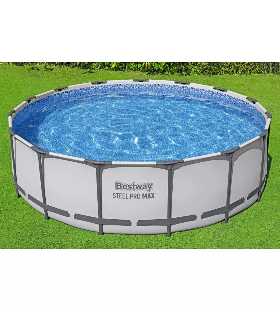 PISCINA FUORI TERRA CON STRUTTURA ROTONDA BESTWAY "STEEL PRO MAX" CON POMPA FILTRO, CARTUCCIA. SCALETTA, COPERTURA PISCINA 457X457X122 CM - COD. 56438-5