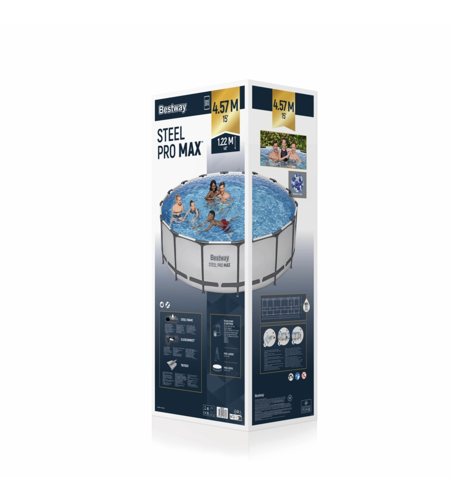 PISCINA FUORI TERRA CON STRUTTURA ROTONDA BESTWAY "STEEL PRO MAX" CON POMPA FILTRO, CARTUCCIA. SCALETTA, COPERTURA PISCINA 457X457X122 CM - COD. 56438-5