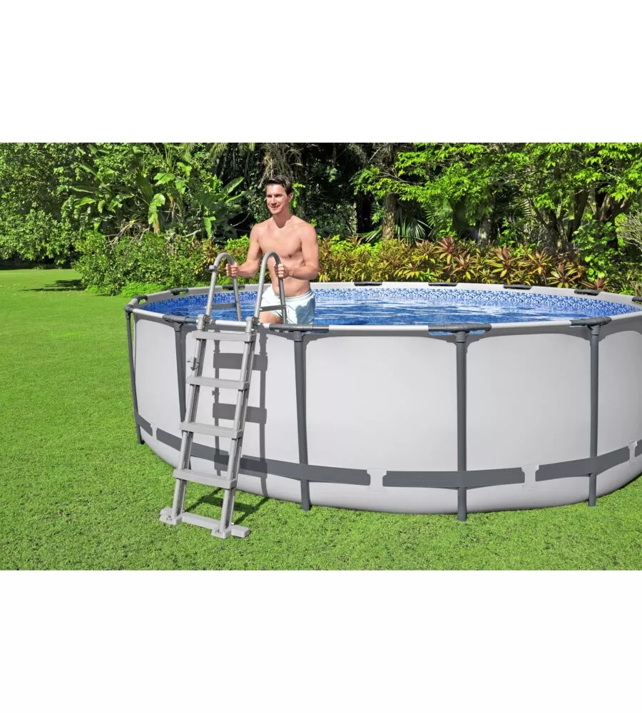 PISCINA FUORI TERRA CON STRUTTURA ROTONDA BESTWAY "STEEL PRO MAX" CON POMPA FILTRO, CARTUCCIA. SCALETTA, COPERTURA PISCINA 457X457X122 CM - COD. 56438-5