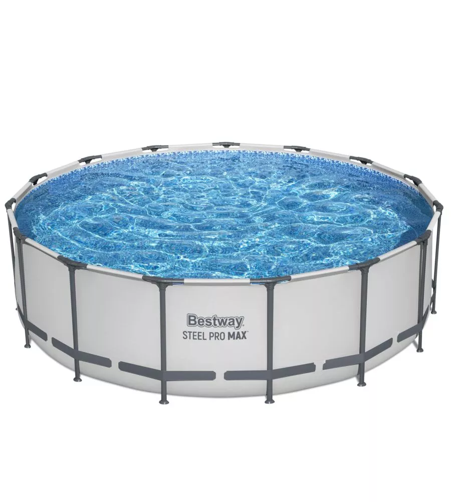 PISCINA FUORI TERRA CON STRUTTURA ROTONDA BESTWAY "STEEL PRO MAX" CON POMPA FILTRO, CARTUCCIA. SCALETTA, COPERTURA PISCINA 457X457X122 CM - COD. 56438-5