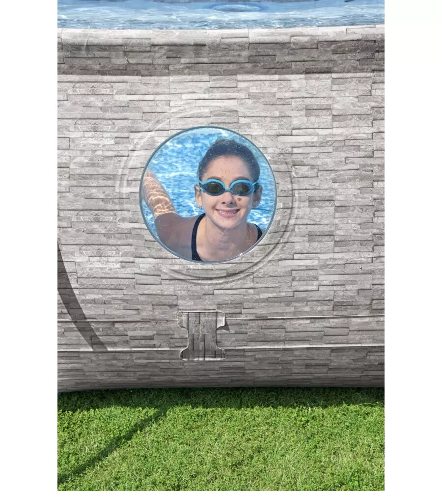 PISCINA FUORI TERRA CON STRUTTURA OVALE BESTWAY "POWER STEEL SWIM VISTA SERIES" CON FILTRO SABBIA, COPERTURA, SCALETTA E CHEMCONNECT 488X305X107 CM - COD. 56946-4