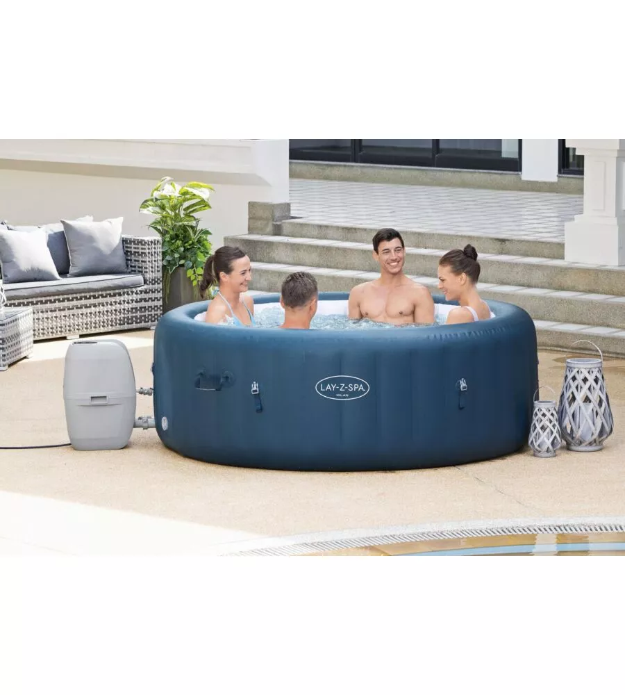 PISCINA IDROMASSAGGIO GONFIABILE BESTWAY "LAY-Z-SPA MILAN SMART AIRJET PLUS" CON CARTUCCIA, COPERTURA E CHEMCONNECT 6 PERSONE 196X196X71 CM - COD. 60029