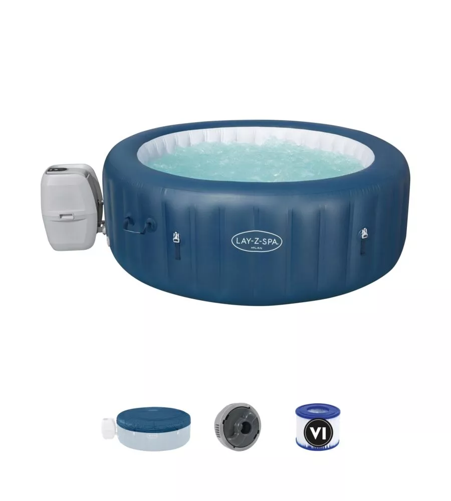 PISCINA IDROMASSAGGIO GONFIABILE BESTWAY "LAY-Z-SPA MILAN SMART AIRJET PLUS" CON CARTUCCIA, COPERTURA E CHEMCONNECT 6 PERSONE 196X196X71 CM - COD. 60029