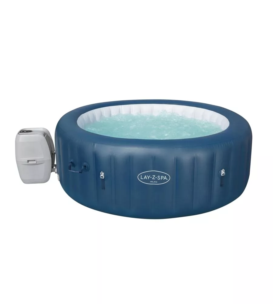 PISCINA IDROMASSAGGIO GONFIABILE BESTWAY "LAY-Z-SPA MILAN SMART AIRJET PLUS" CON CARTUCCIA, COPERTURA E CHEMCONNECT 6 PERSONE 196X196X71 CM - COD. 60029