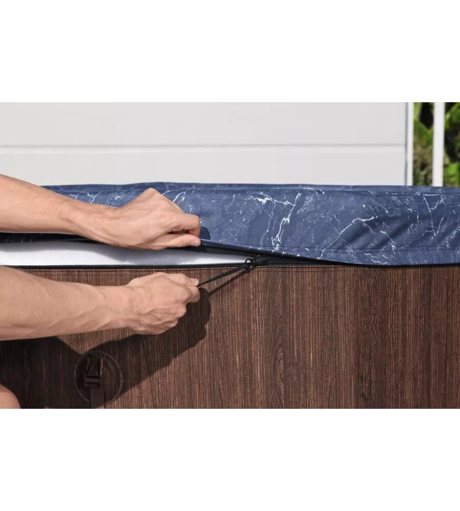 PISCINA IDROMASSAGGIO GONFIABILE BESTWAY "LAY-Z-SPA TORONTO" CON CARTUCCIA, CHEMCONNECT, COPERTURA, 5 POGGIATESTA EFFETTO LEGNO 7 POSTI 190X190X70 CM - COD. 6001W