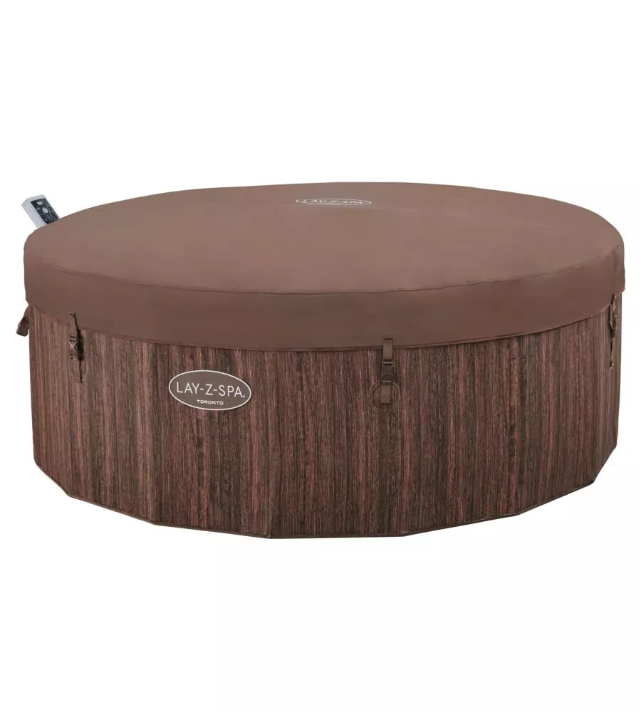 PISCINA IDROMASSAGGIO GONFIABILE BESTWAY "LAY-Z-SPA TORONTO" CON CARTUCCIA, CHEMCONNECT, COPERTURA, 5 POGGIATESTA EFFETTO LEGNO 7 POSTI 190X190X70 CM - COD. 6001W