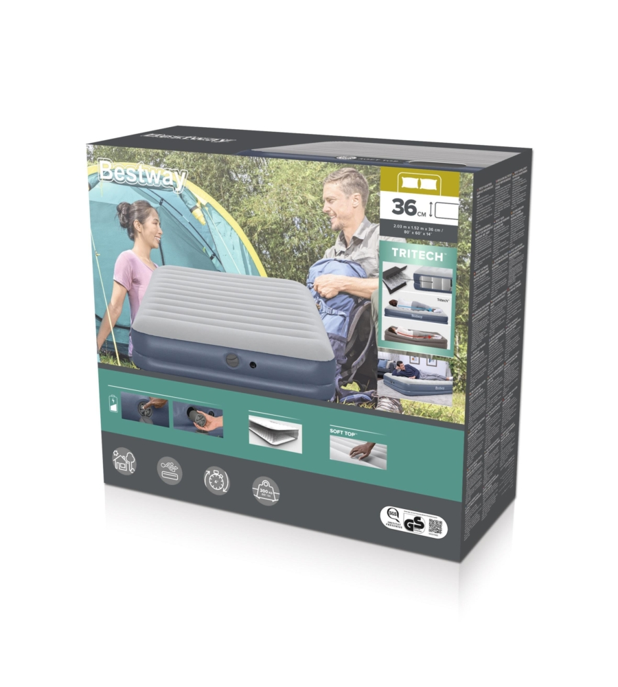 MATERASSO MATRIMONIALE GONFIABILE BESTWAY "TRITECH AIR" CON POMPA INTEGRATA 203X152X36 CM - COD. 6716T-7