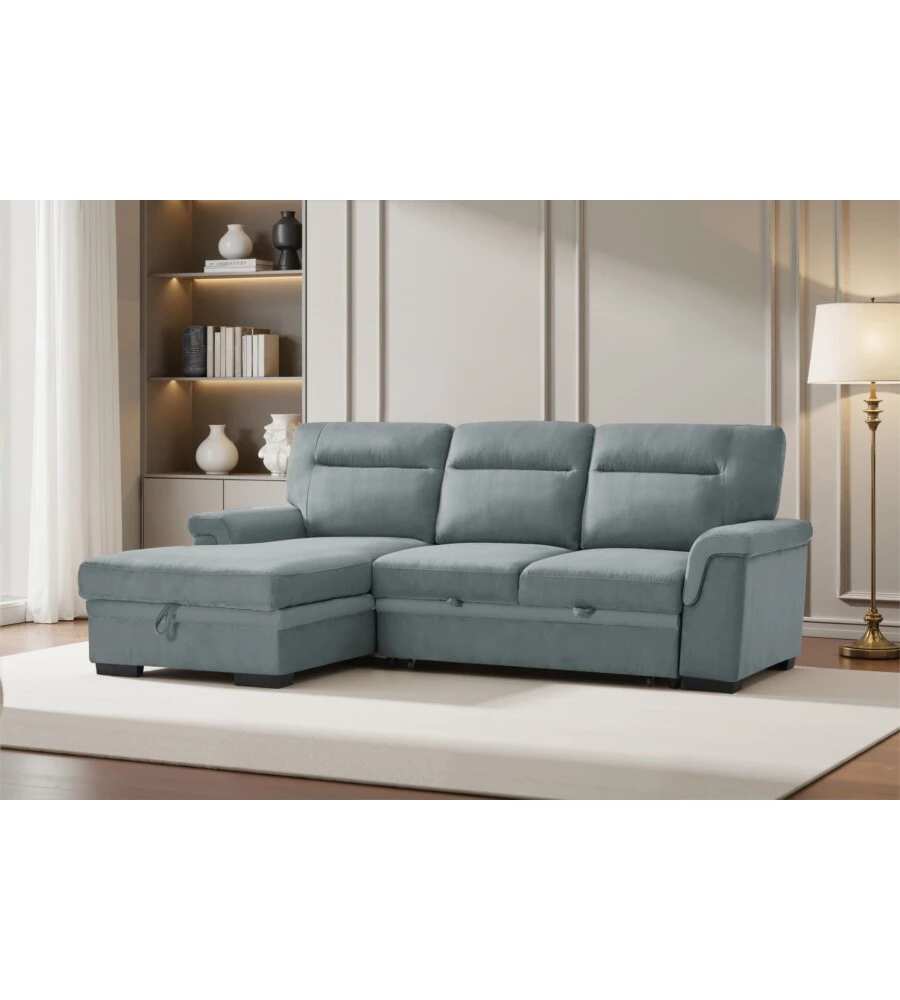 Divano angolare BellaHome "Erika" in tessuto azzurro zaffiro con penisola a sinistra 247x93/164x102 cm