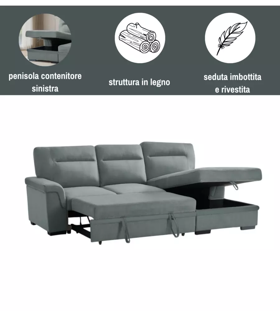 Divano angolare BellaHome "Erika" in tessuto azzurro zaffiro con penisola a destra 247x93/164x102 cm