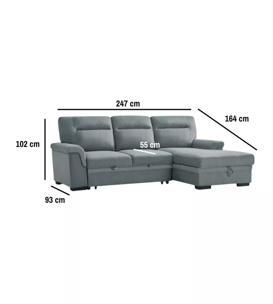 Divano angolare BellaHome "Erika" in tessuto azzurro zaffiro con penisola a destra 247x93/164x102 cm