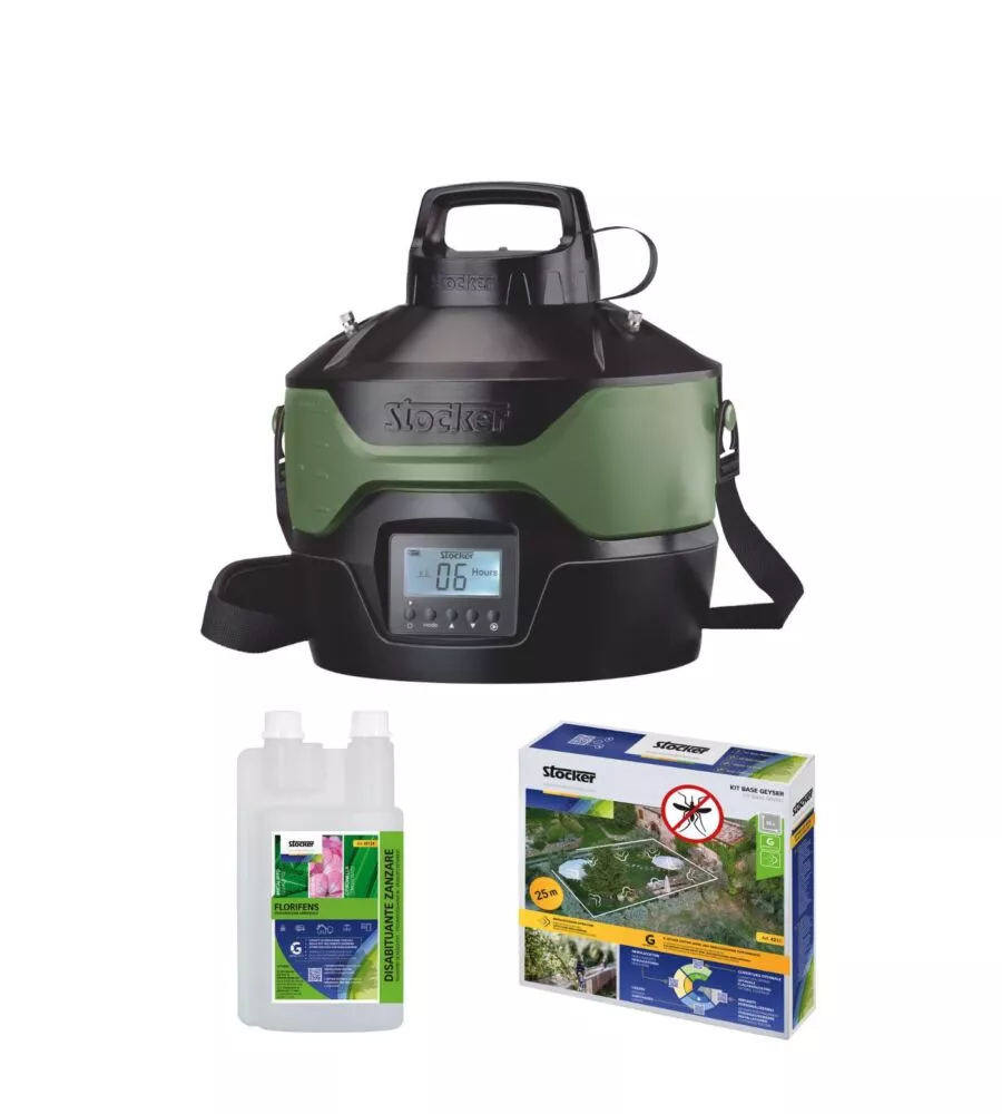 Kit antizanzare Stocker Geyser 4 lt con "Florifens" e tubazione 25 m