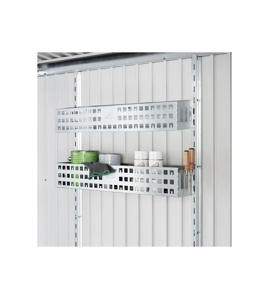 Set  2 pezzi cestino porta oggetti da parete per casetta da giardino Biohort argento metallizzato