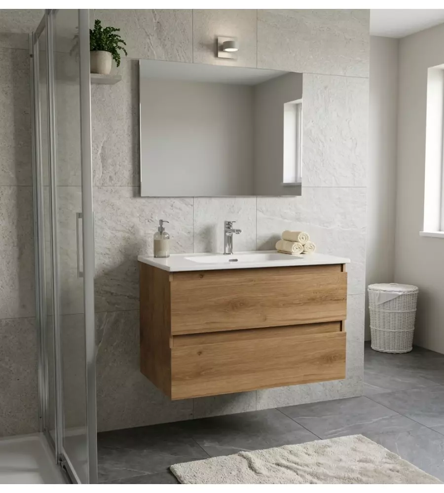 Mobile bagno sospeso "Dafne" 2 cassetti rovere 81x46x51,2 cm