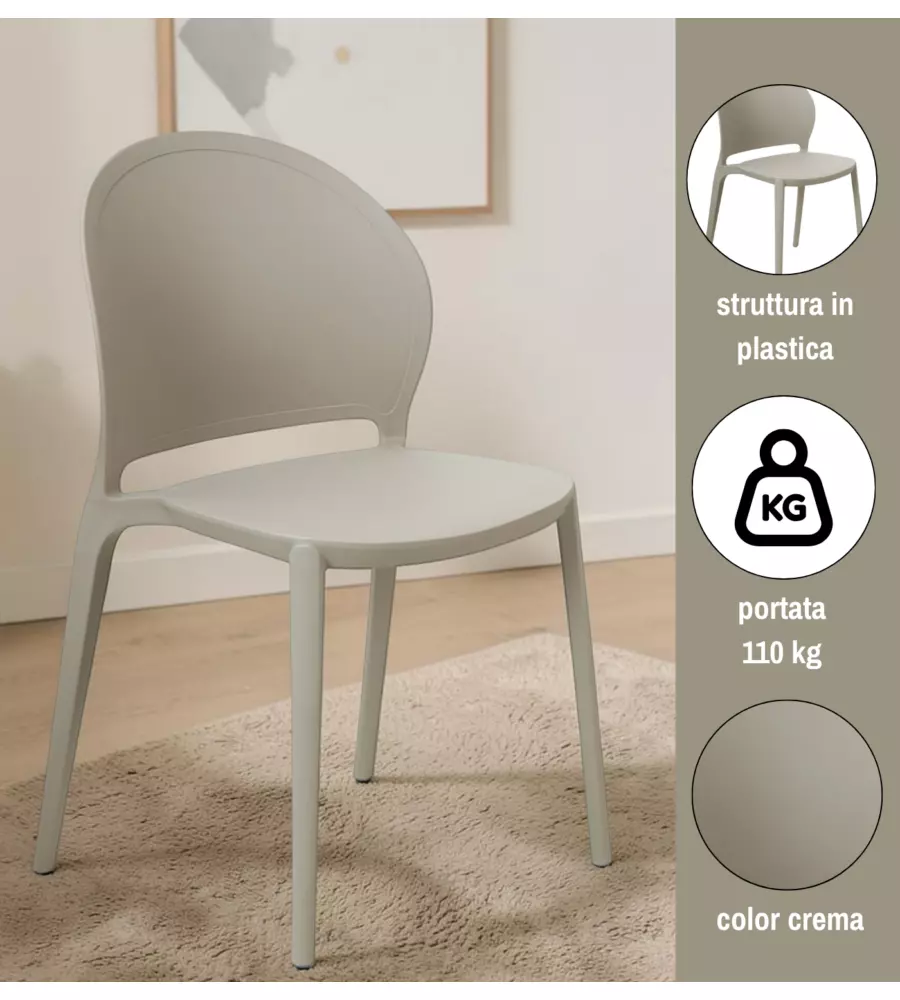 Sedia Bellahome "Sevilla" crema 38,5x50,5x82 cm