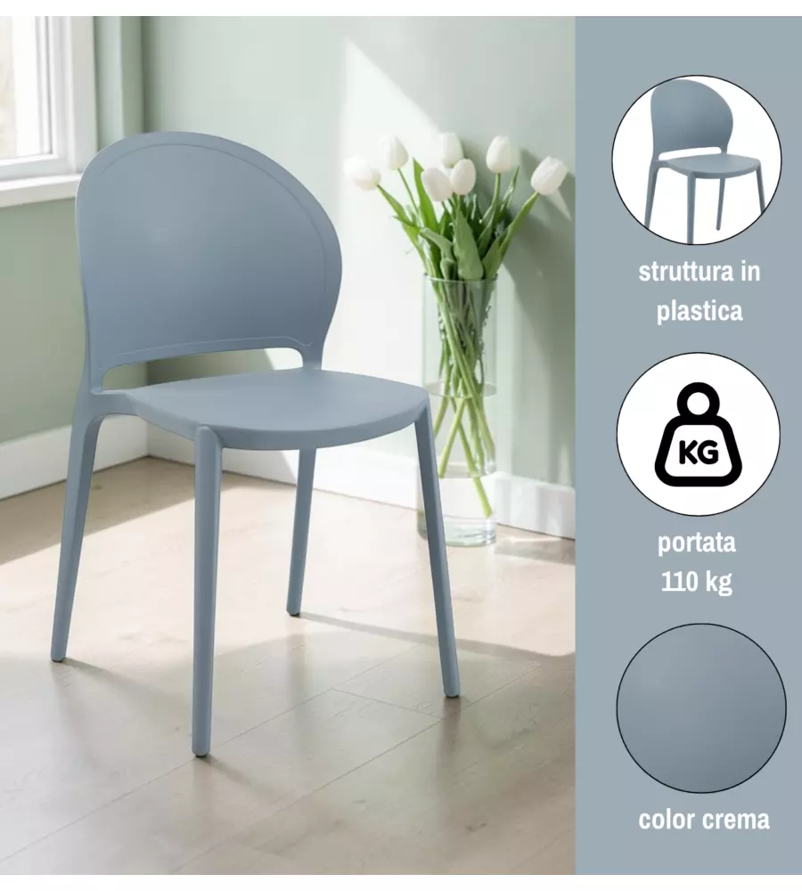Sedia Bellahome "Sevilla" grigio chiaro 38,5x50,5x82 cm