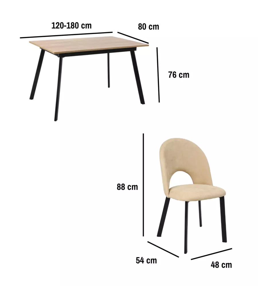 Set pranzo Bellahome "Andalusia" 4 sedie e 1 tavolo effetto legno