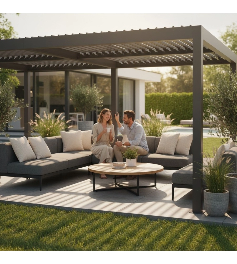 Pergola bioclimatica Verdelook "Atena" in alluminio grigio 3x6 m