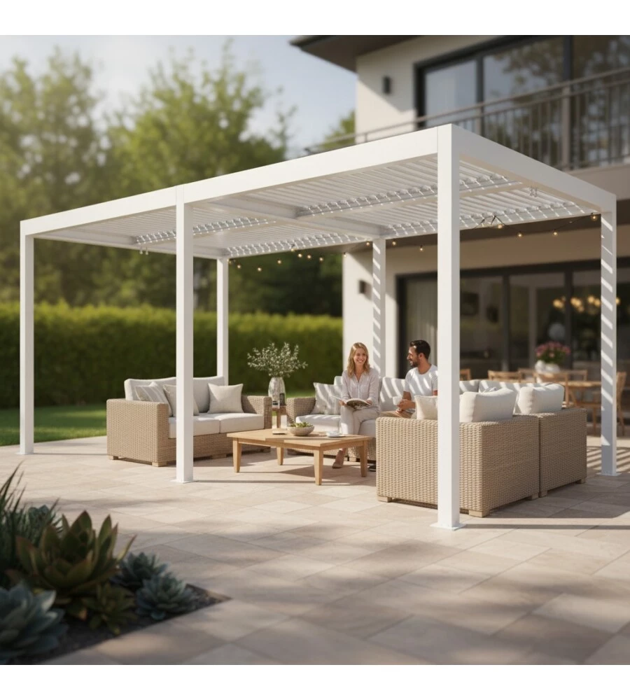 Pergola bioclimatica Verdelook "Atena" in alluminio bianco 3x6 m
