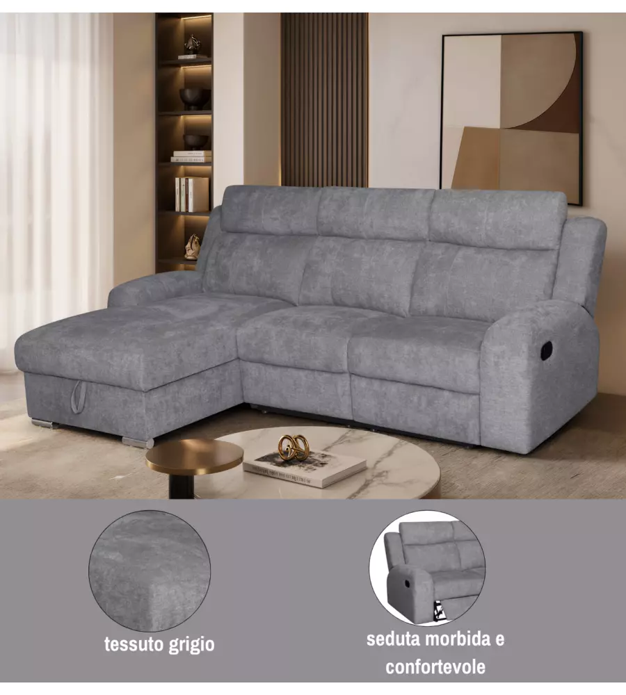 Divano angolare sinistro Bellahome "Astrid" grigio 247x94/159x104 cm