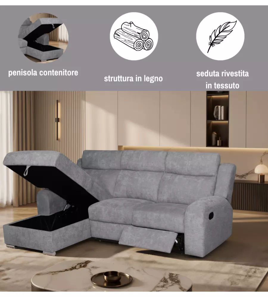 Divano angolare sinistro Bellahome "Astrid" grigio 247x94/159x104 cm