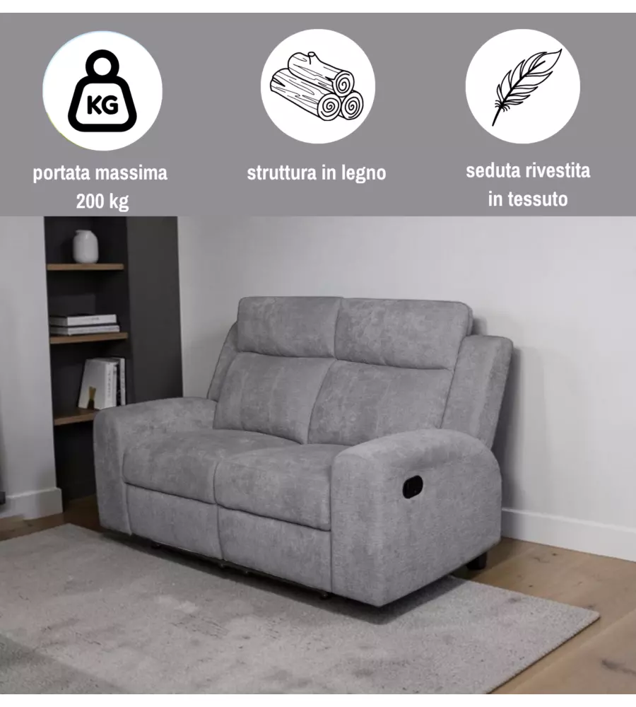 Divano 2 posti Bellahome "Astrid" grigio con recliner 171x94x104 cm