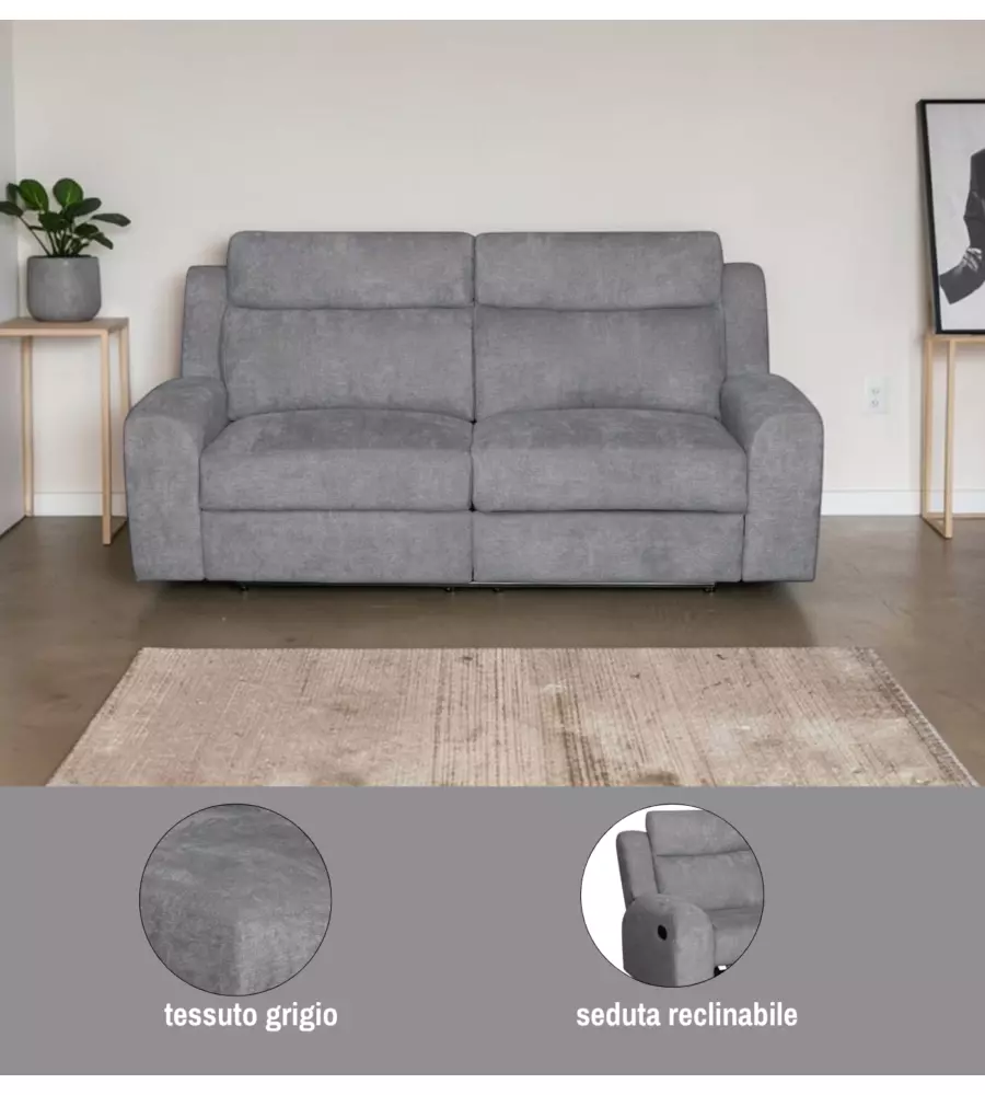 Divano 3 posti Bellahome "Astrid" grigio con recliner 210x94x104 cm
