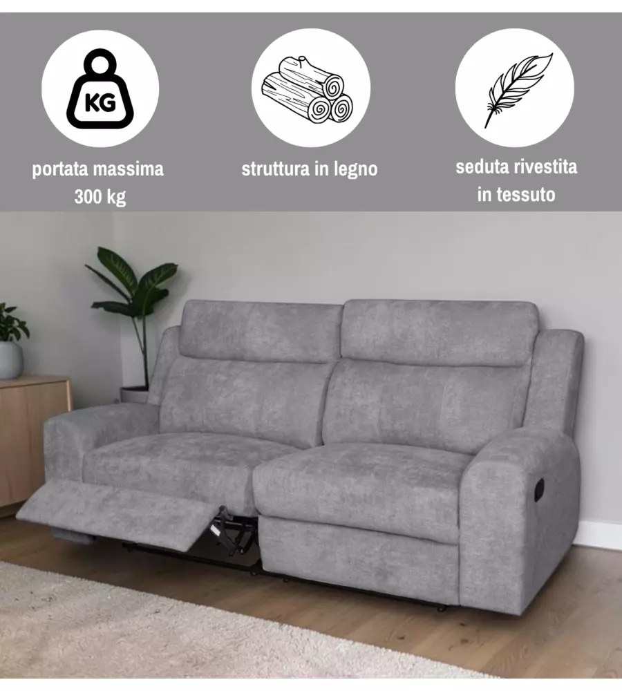 Divano 3 posti Bellahome "Astrid" grigio con recliner 210x94x104 cm