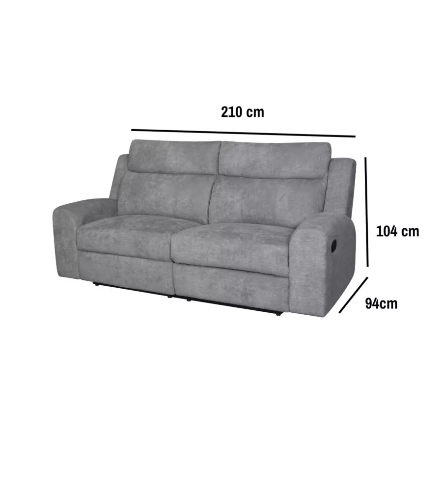 Divano 3 posti Bellahome "Astrid" grigio con recliner 210x94x104 cm