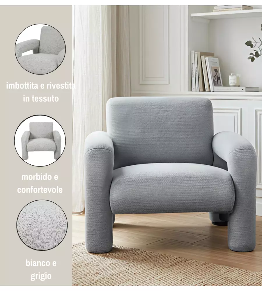Poltroncina Bellahome "Cleo" grigio 86x79x72 cm