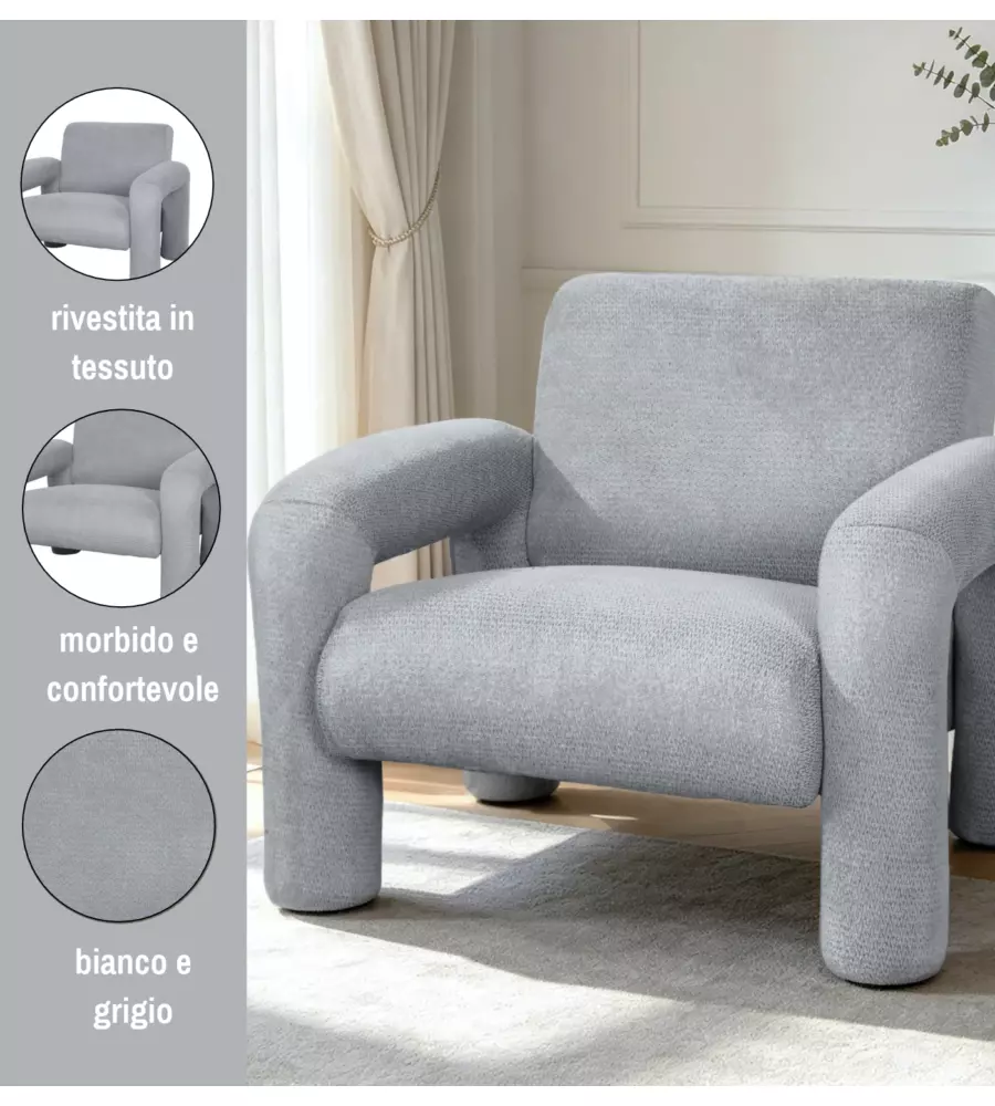 Poltroncina Bellahome "Cleo" grigio 86x79x72 cm