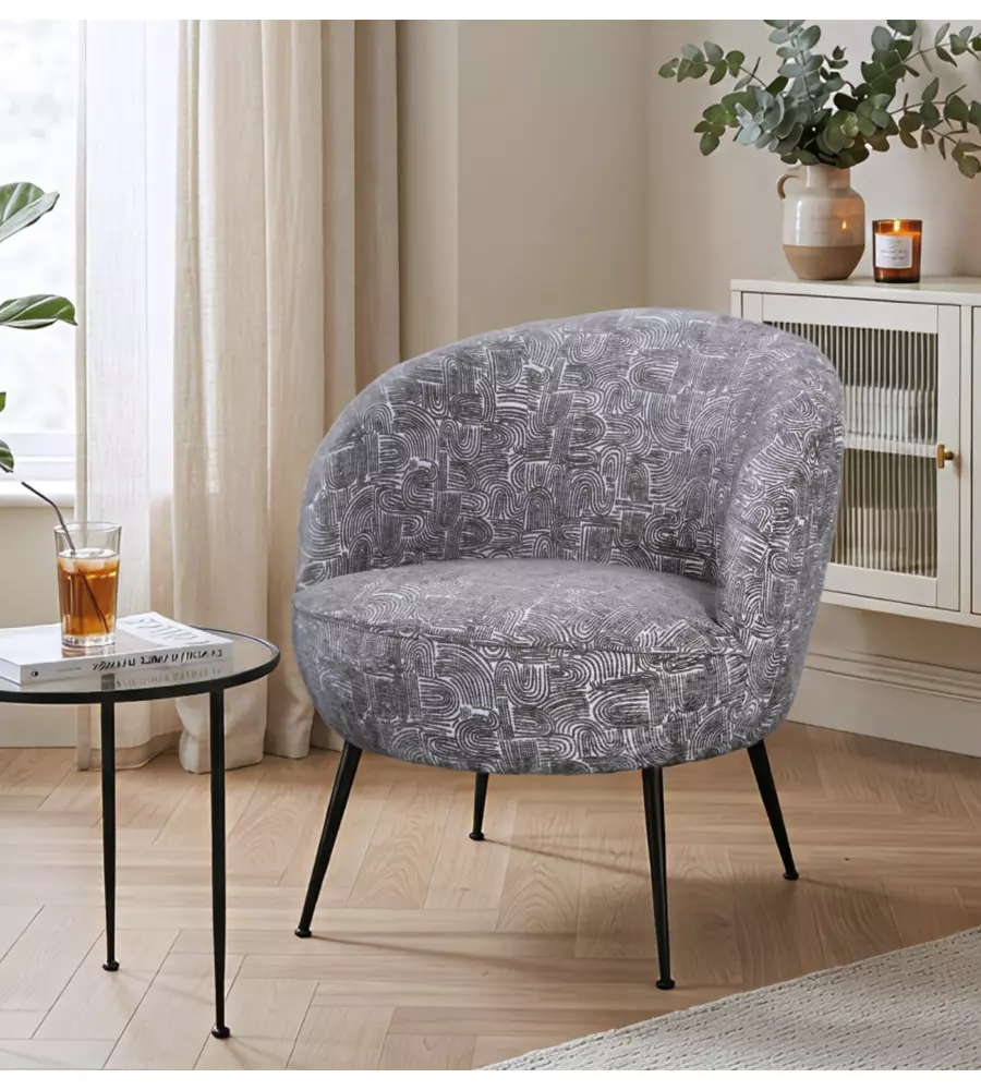 Poltroncina Bellahome "Nora" in velluto fantasia bianco e grigio 63x69x70 cm