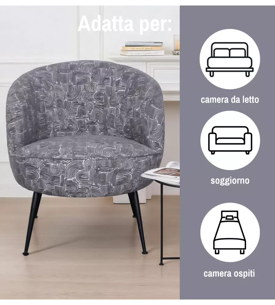 Poltroncina Bellahome "Nora" in velluto fantasia bianco e grigio 63x69x70 cm