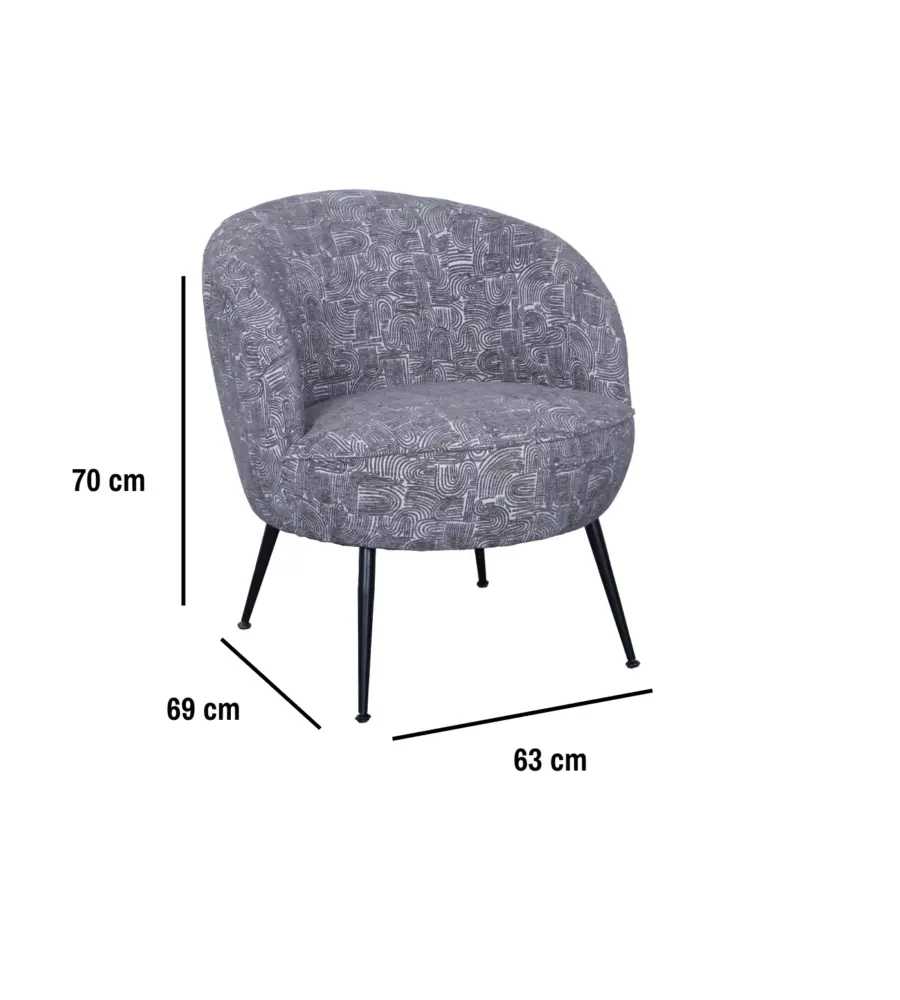 Poltroncina Bellahome "Nora" in velluto fantasia bianco e grigio 63x69x70 cm