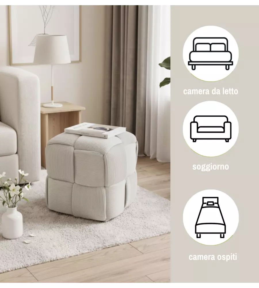Pouf intrecciato Bellahome velluto a coste beige 44x44x40 cm