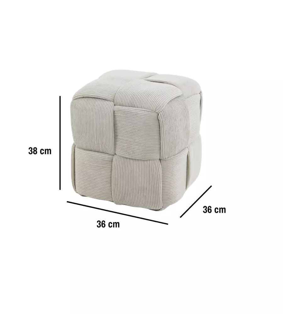 Pouf intrecciato Bellahome velluto a coste beige 44x44x40 cm