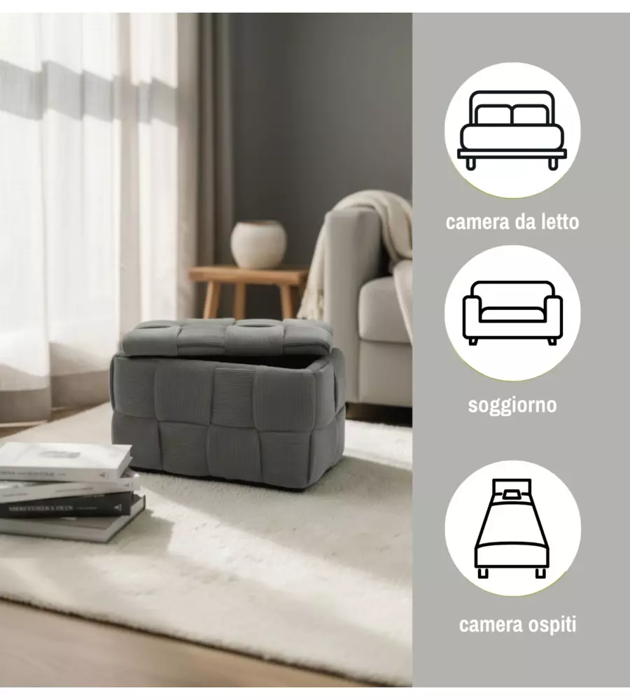 Panchina contenitore intrecciata Bellahome grigio scuro 60x36x38 cm