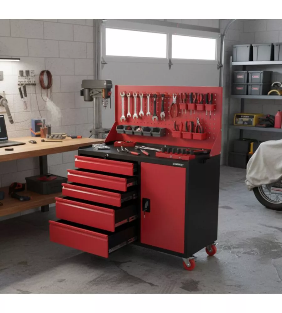 Carrello porta utensili da officina con pannello forato Essenza portata 500 kg 107,5x51,5x84 cm