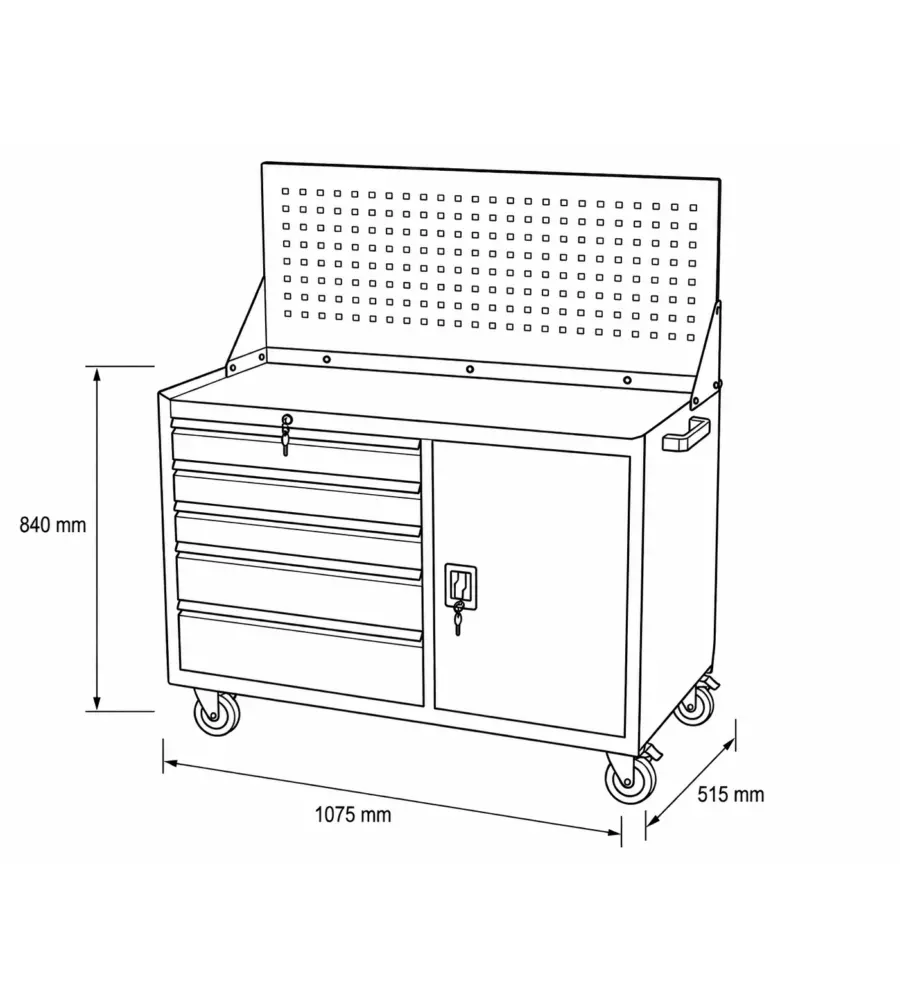 Carrello porta utensili da officina con pannello forato Essenza portata 500 kg 107,5x51,5x84 cm
