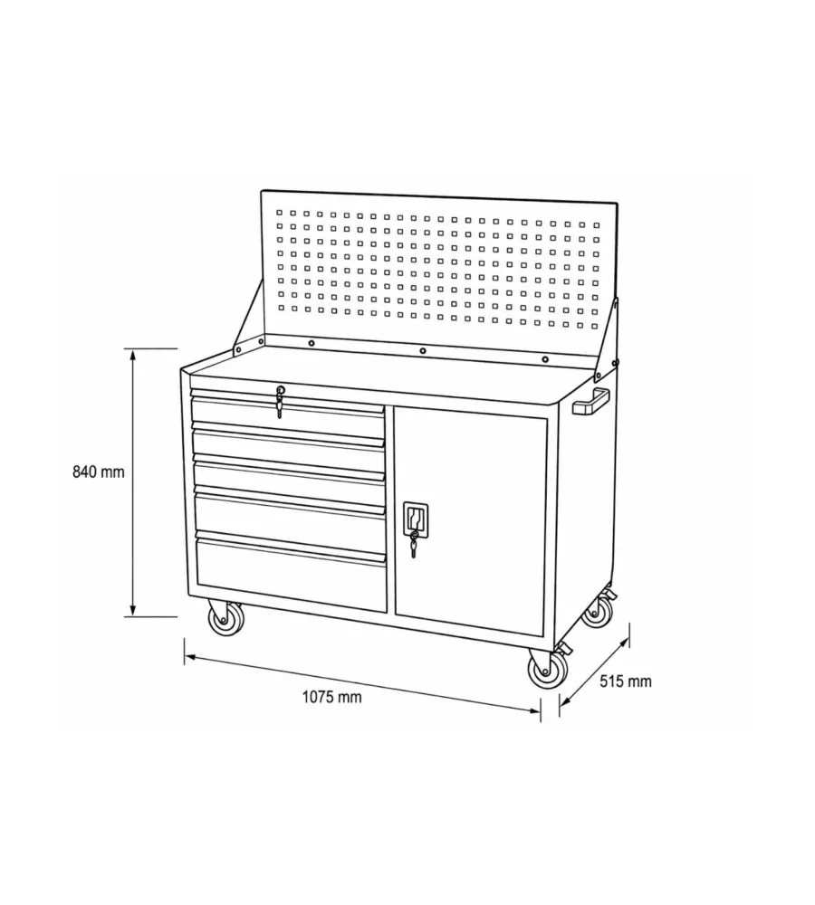 Carrello porta utensili da officina con pannello forato Essenza portata 500 kg 107,5x51,5x84 cm