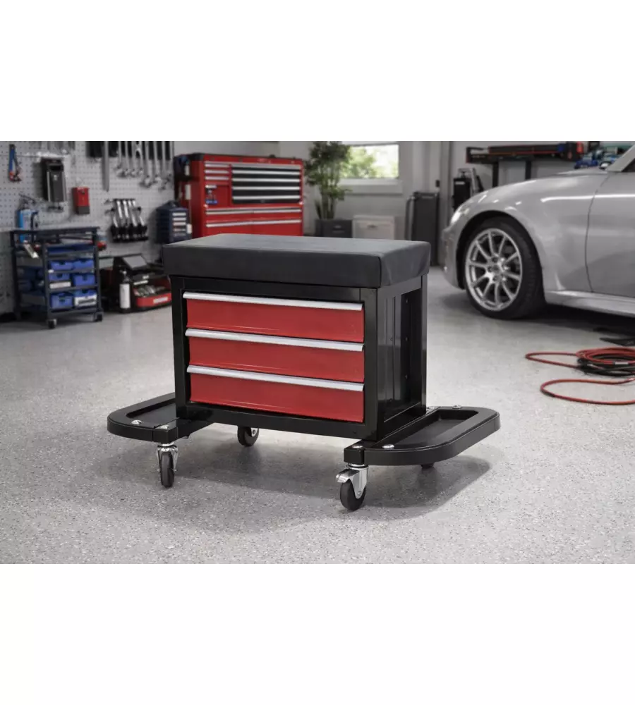 Sgabello da officina con cassetti portautensili Essenza 67,3x35,9x34,9 cm