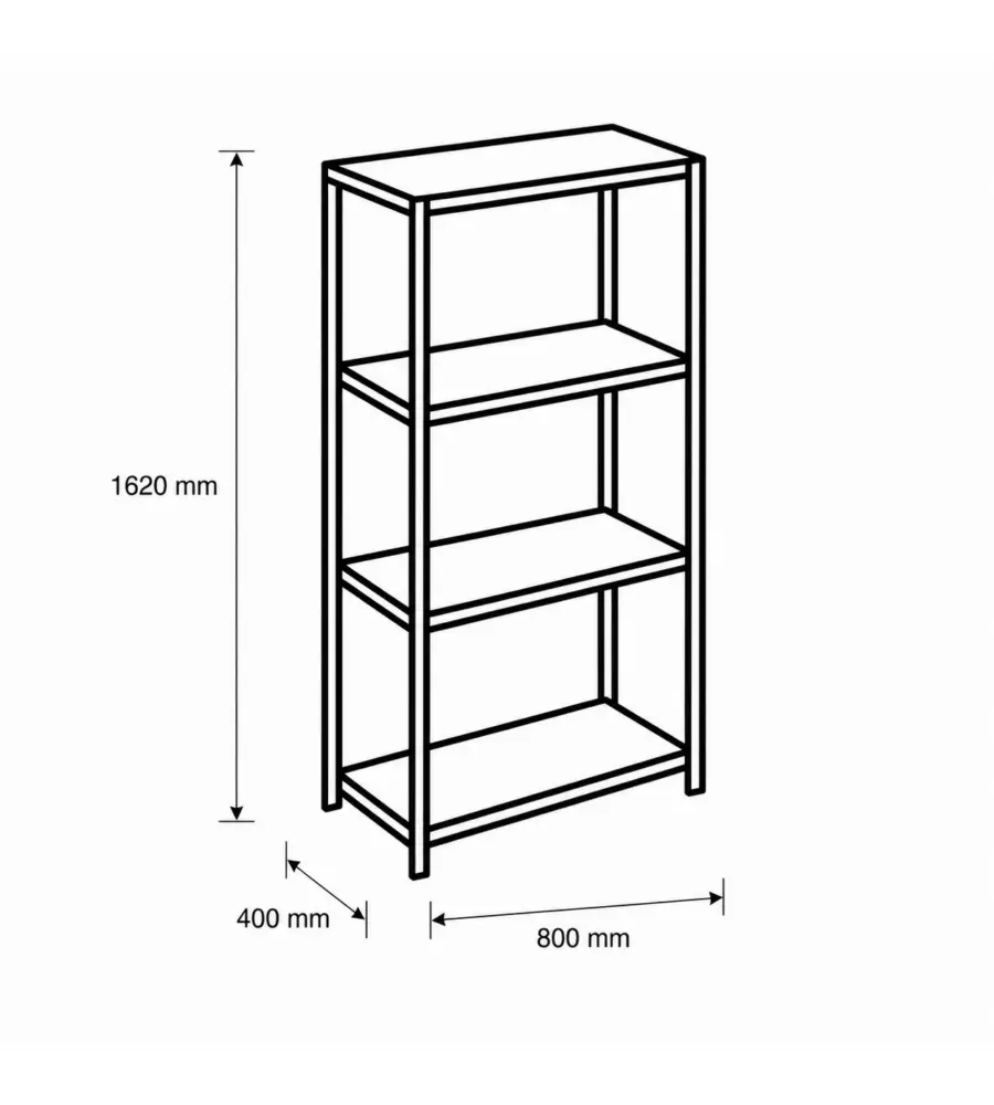Scaffale 4 ripiani in metallo Essenza nero portata 600 kg 80x40x162 cm