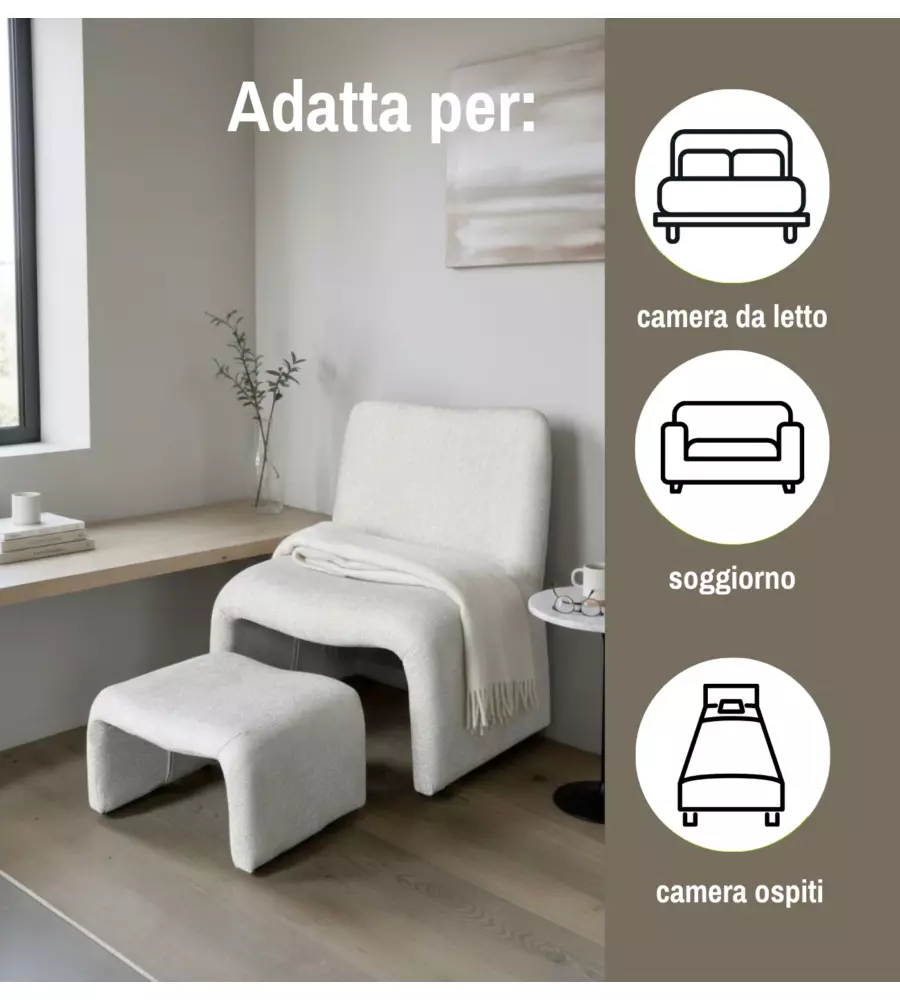 Poltrona con pouf coordinato Bellahome "Elsa" grigio chiaro