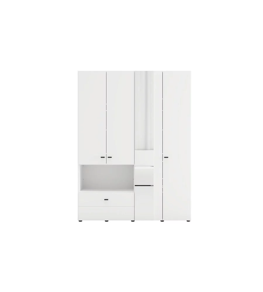 Armadio 4 ante battenti con specchio BellaHome "Carpi" bianco 155x52x207,5 cm