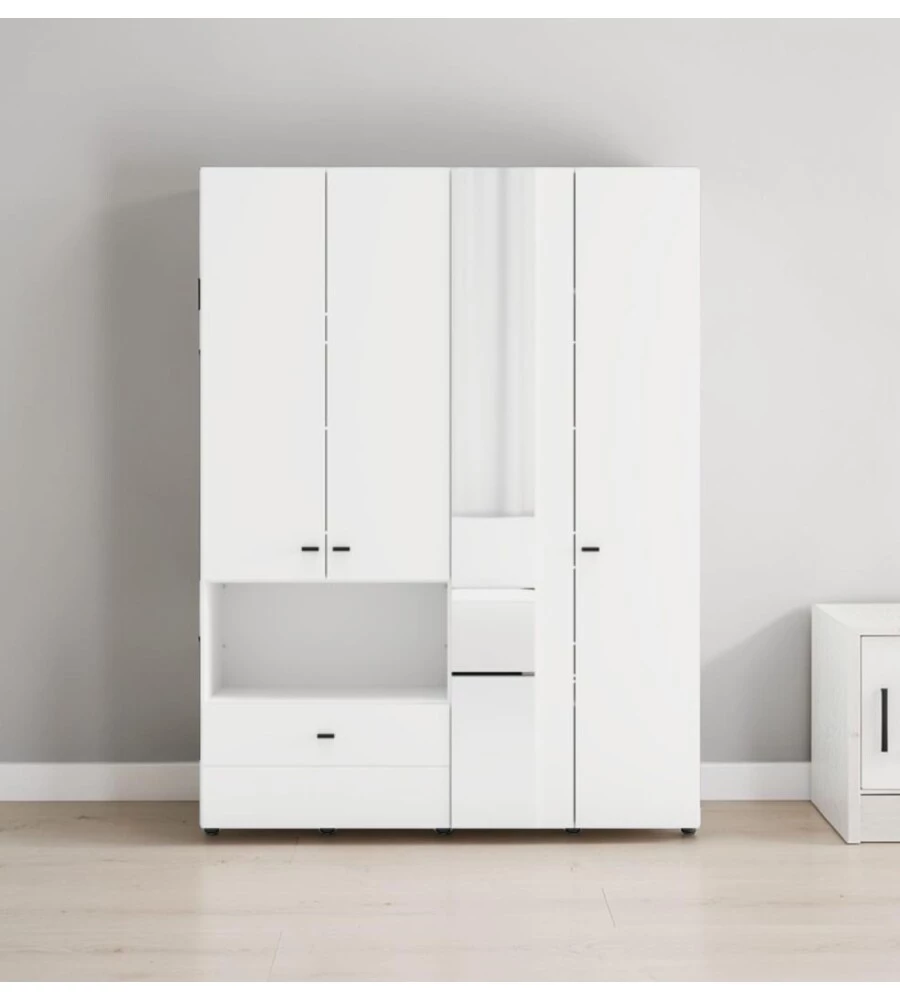 Armadio 4 ante battenti con specchio BellaHome "Carpi" bianco 155x52x207,5 cm