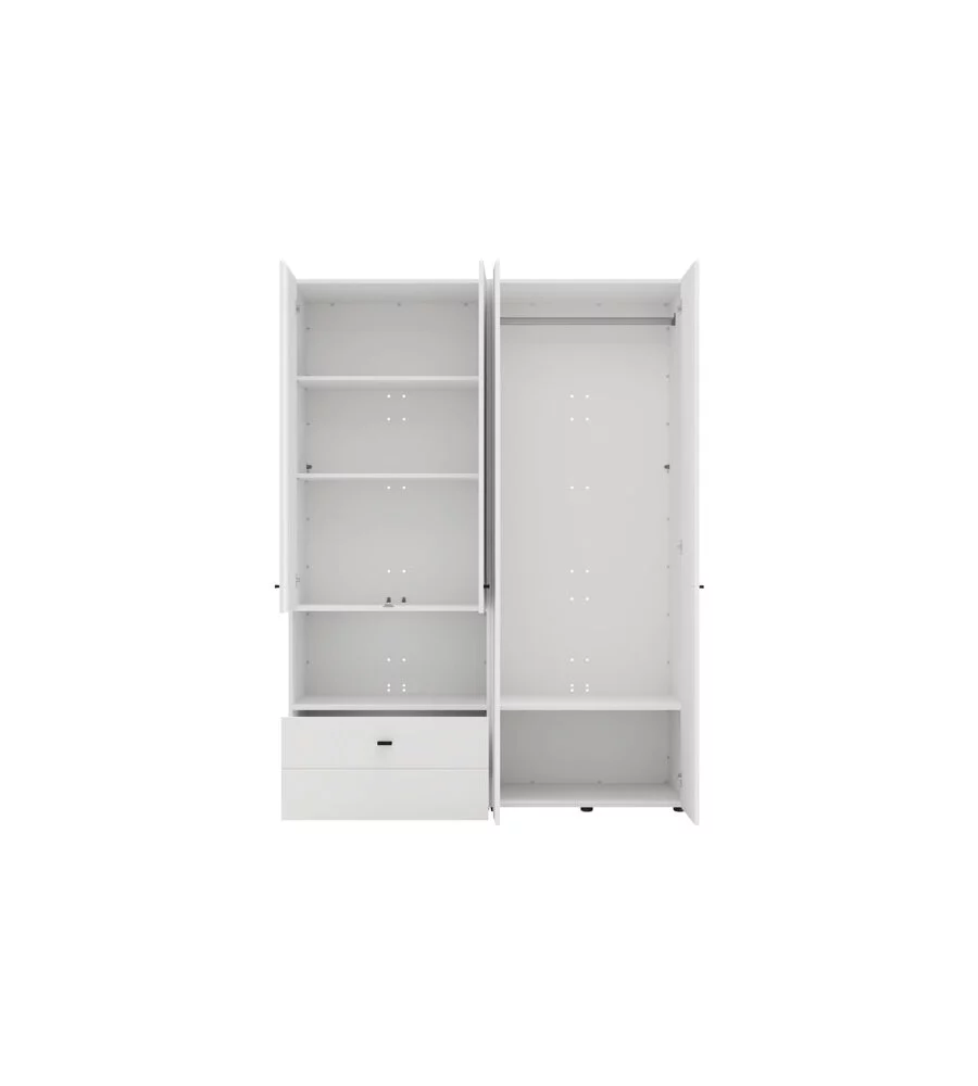 Armadio 4 ante battenti con specchio BellaHome "Carpi" bianco 155x52x207,5 cm